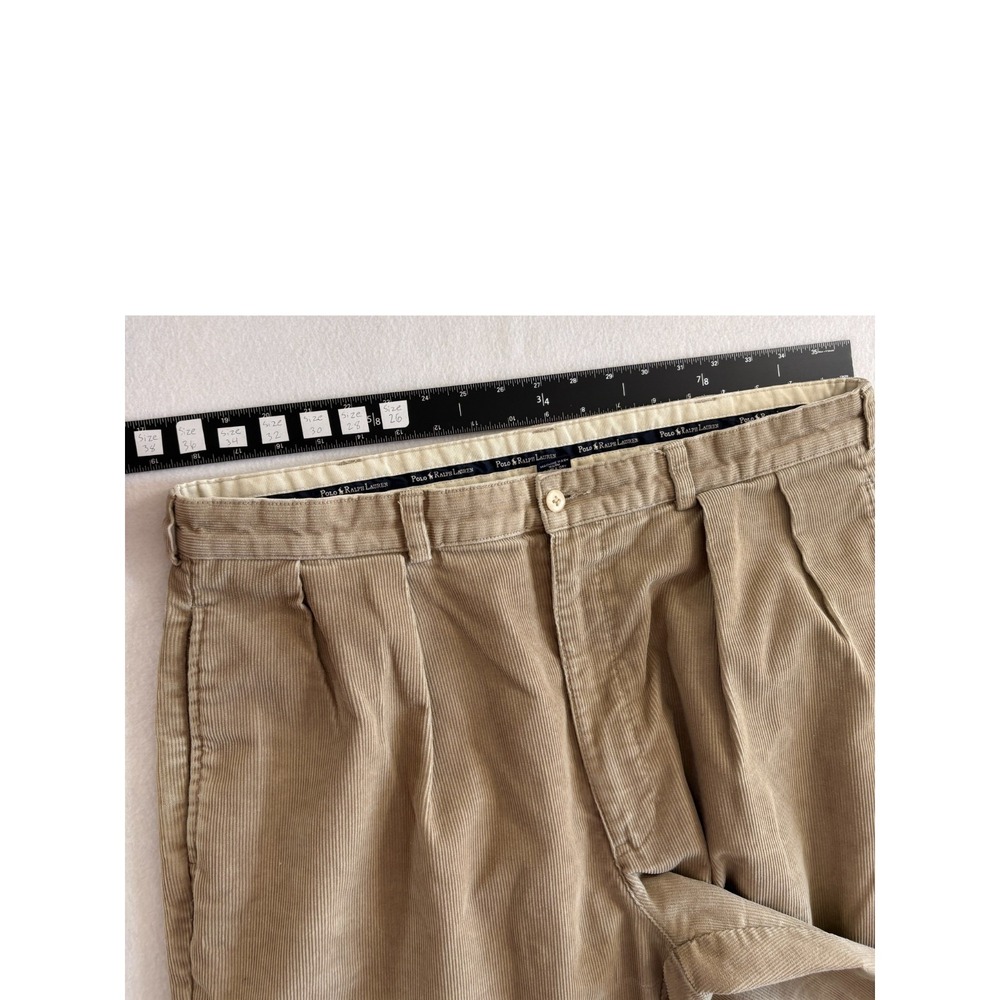 Vintage Polo Ralph Lauren Straight Pants Mens 38x30 (37) Beige Corduroy Pleated - Picture 5 of 7